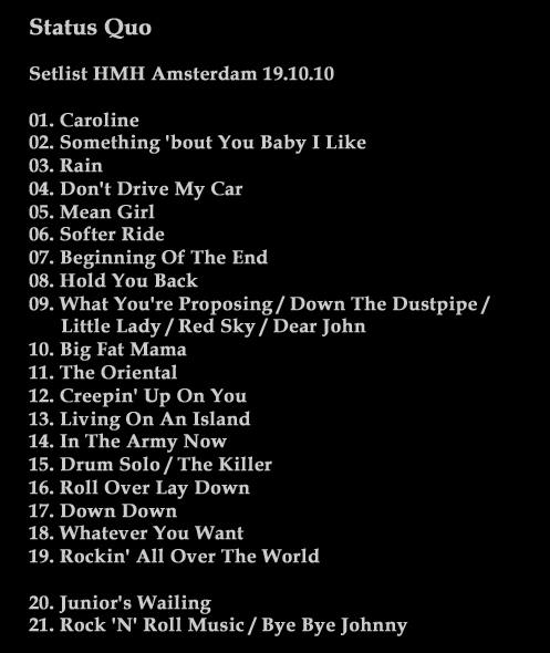 Setlist Status Quo HMH Amsterdam 19.10