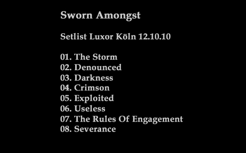 Setlist Sworn Amongst Luxor Kln 12.10.10